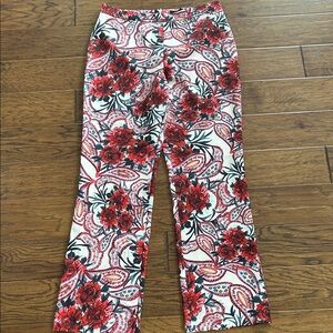 Bagley Mishka Pants Paisley Floral Red Black White Wide Leg Boho‎ 12 NWT